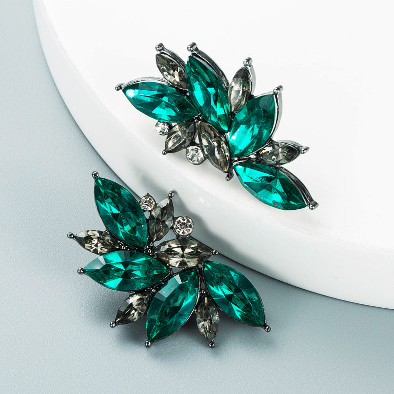 Geometric Flower Rhinestone Stud Earrings Vintage Style