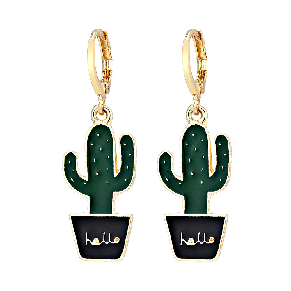 Geometric Hollow Cactus Pendant Earrings - Fashionable and Minimalist Design