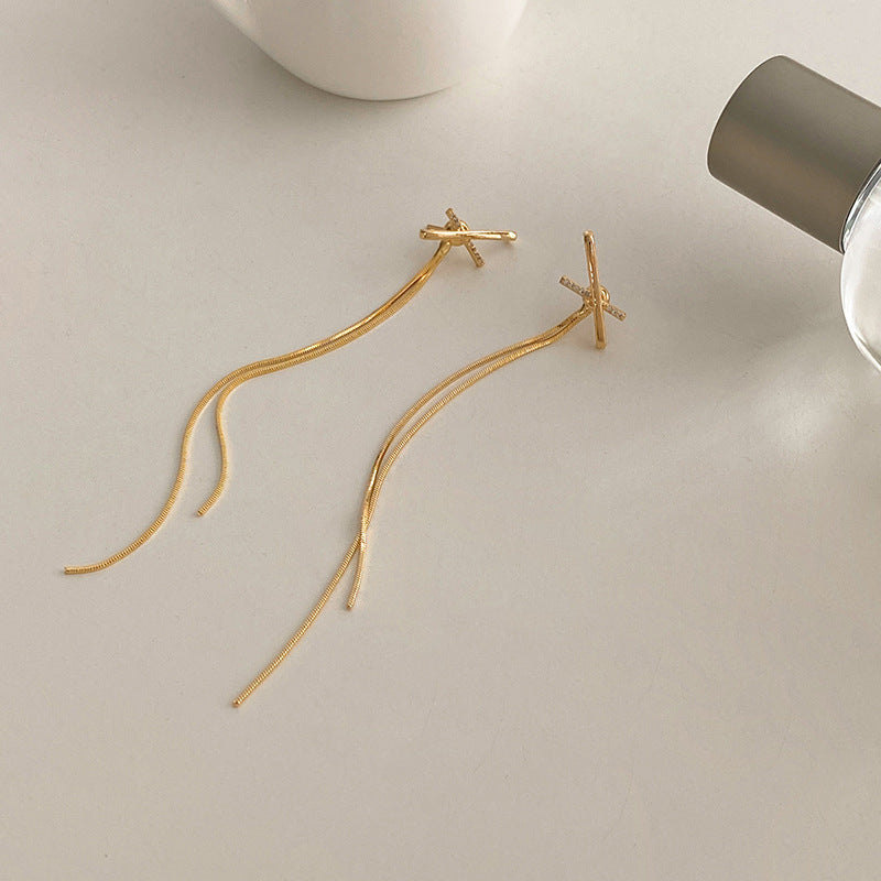 INS Style Geometric Alloy Plated Earrings with S925 Silver Needle and Pearl Tassel Design