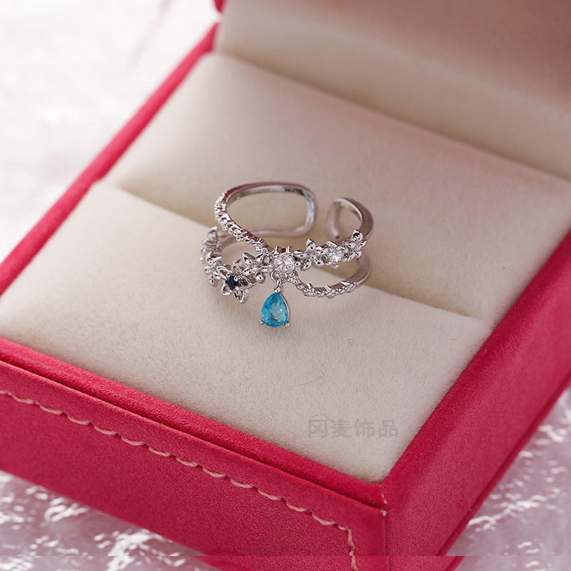 Korean Fashion Crystal Zircon Flower Adjustable Ring