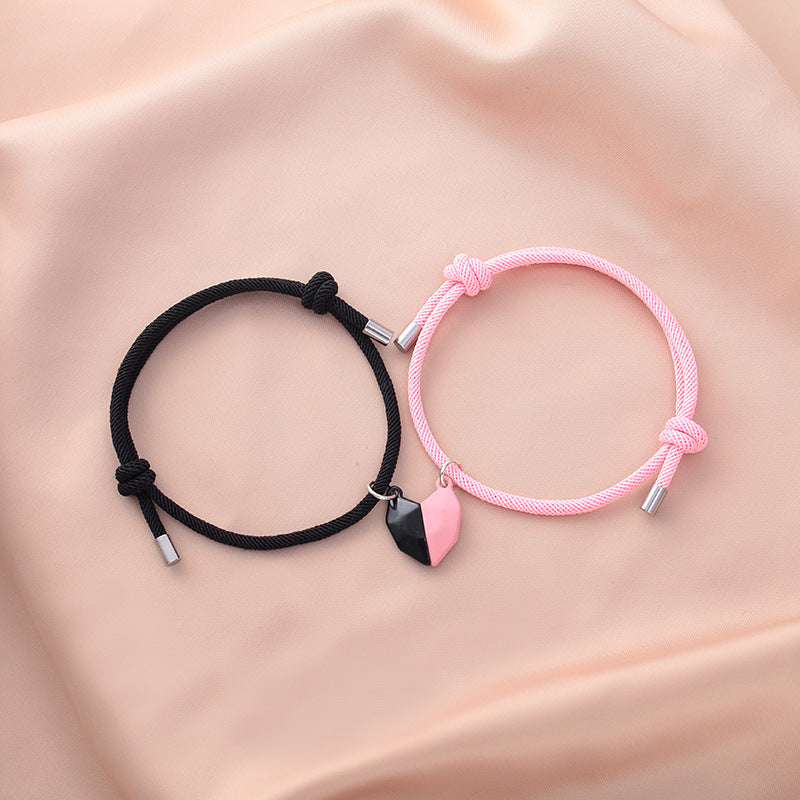 Fashion Heart Shape Magnetic Couple Bracelet with Adjustable Geometric Pendant