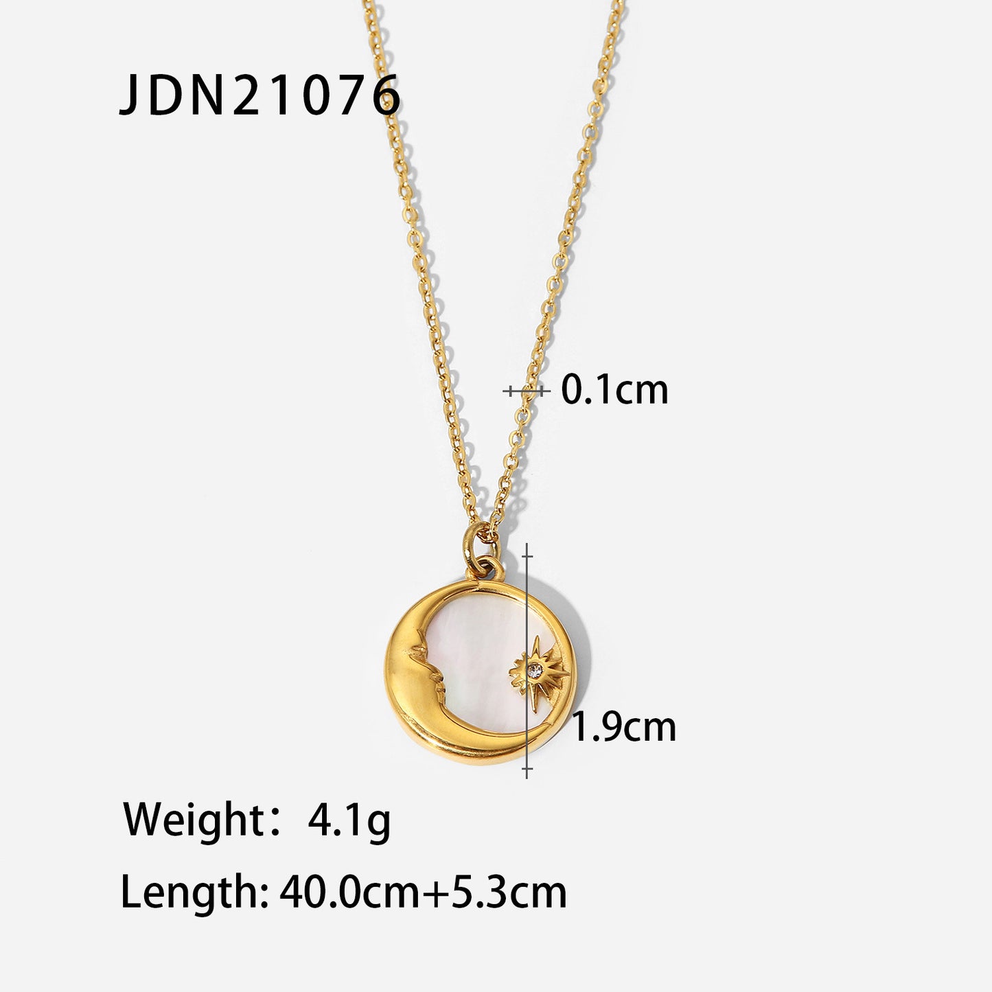 18K Gold Plated Sun Moon Oval Shell Pendant Necklace