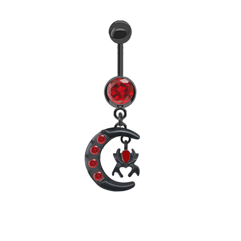 Heart Shape Bat Wings Belly Ring with Rhinestones and Zircon in Stainless Steel and Copper Plating