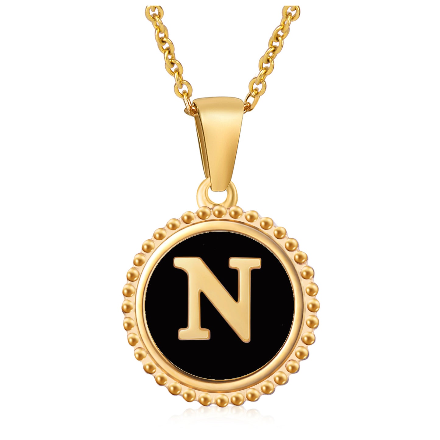 Fashion Round Letter Enamel Gold Plated Stainless Steel Initial Pendant Necklace