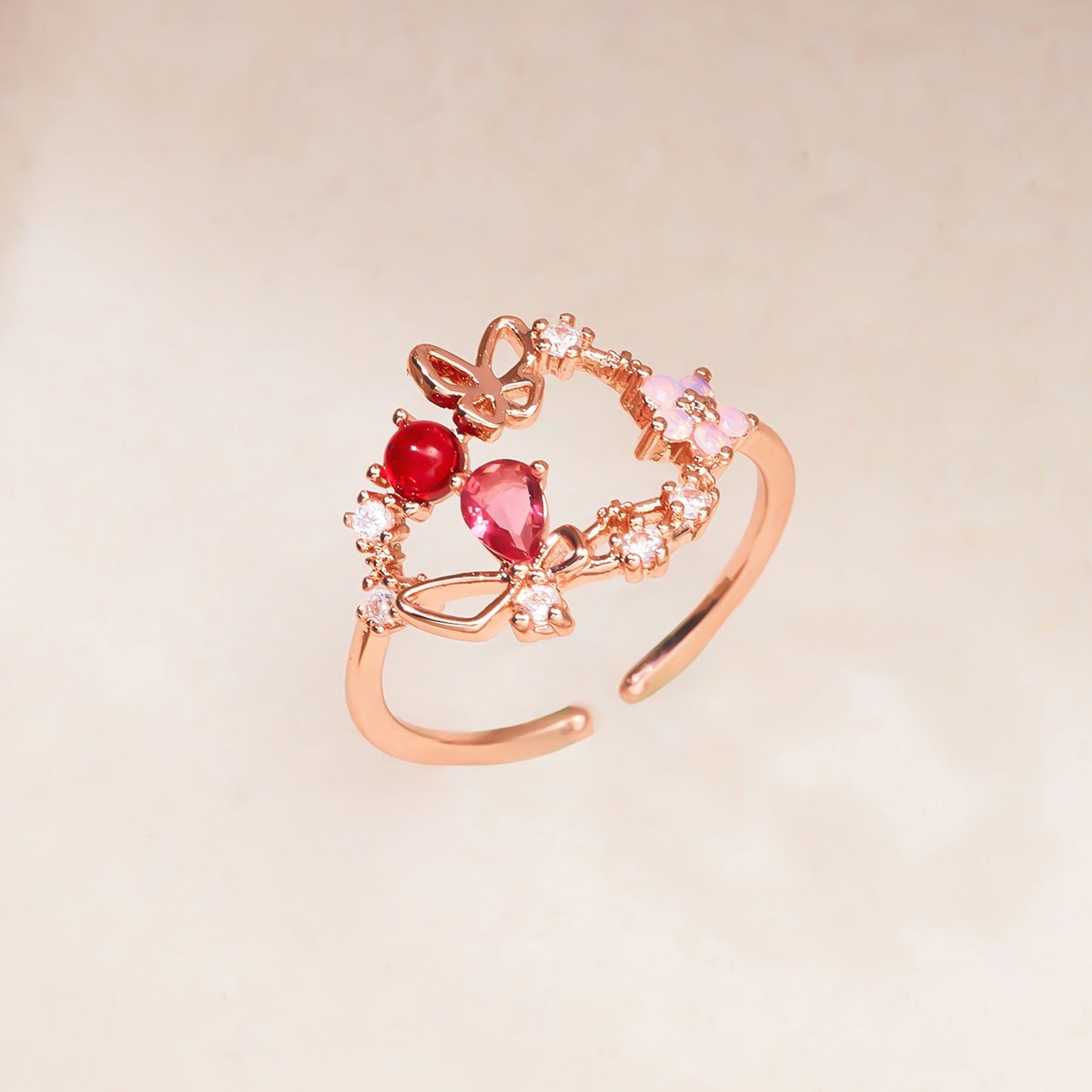Korean Fashion Crystal Zircon Flower Adjustable Ring