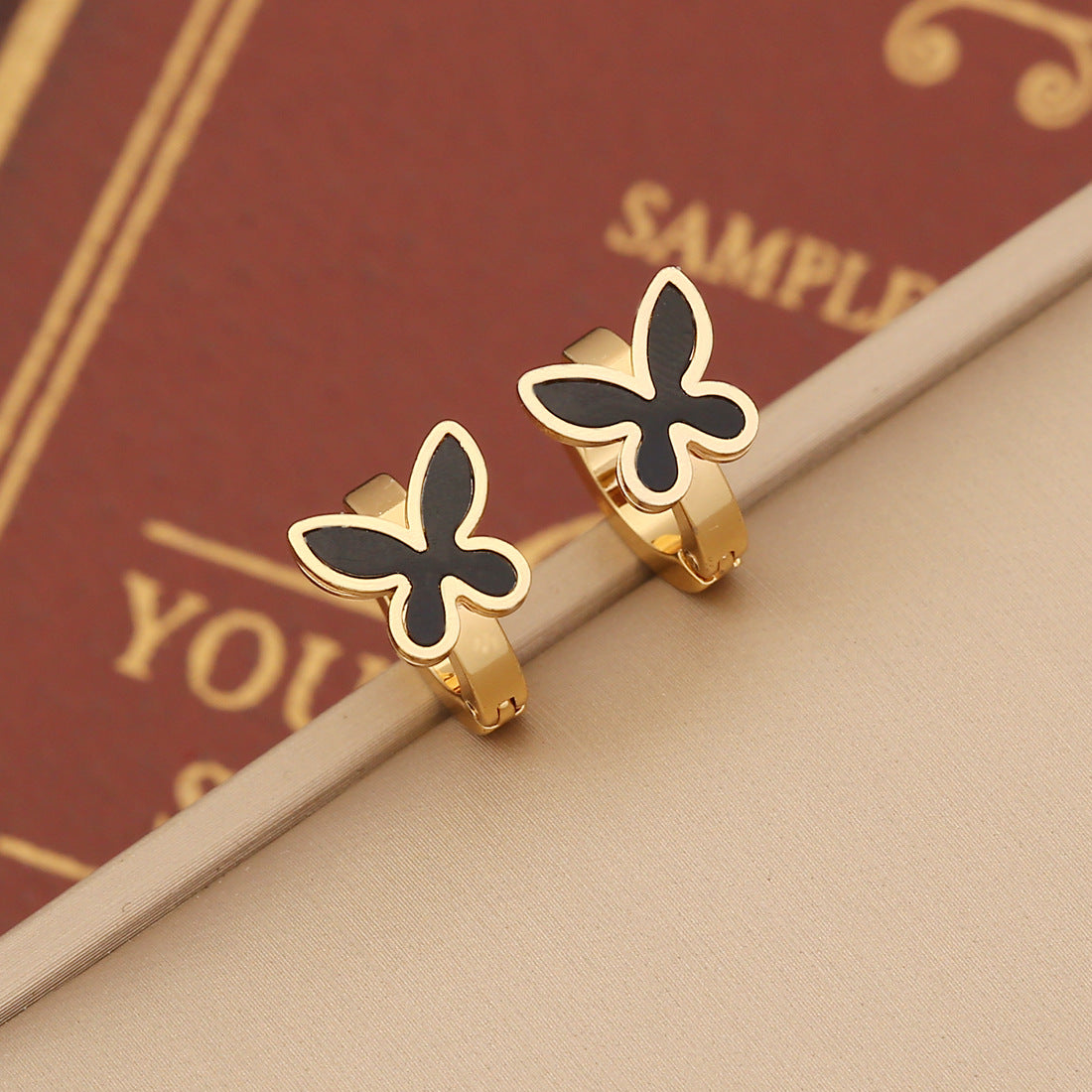 Retro Cross and Heart Stainless Steel Enamel Bear Earrings