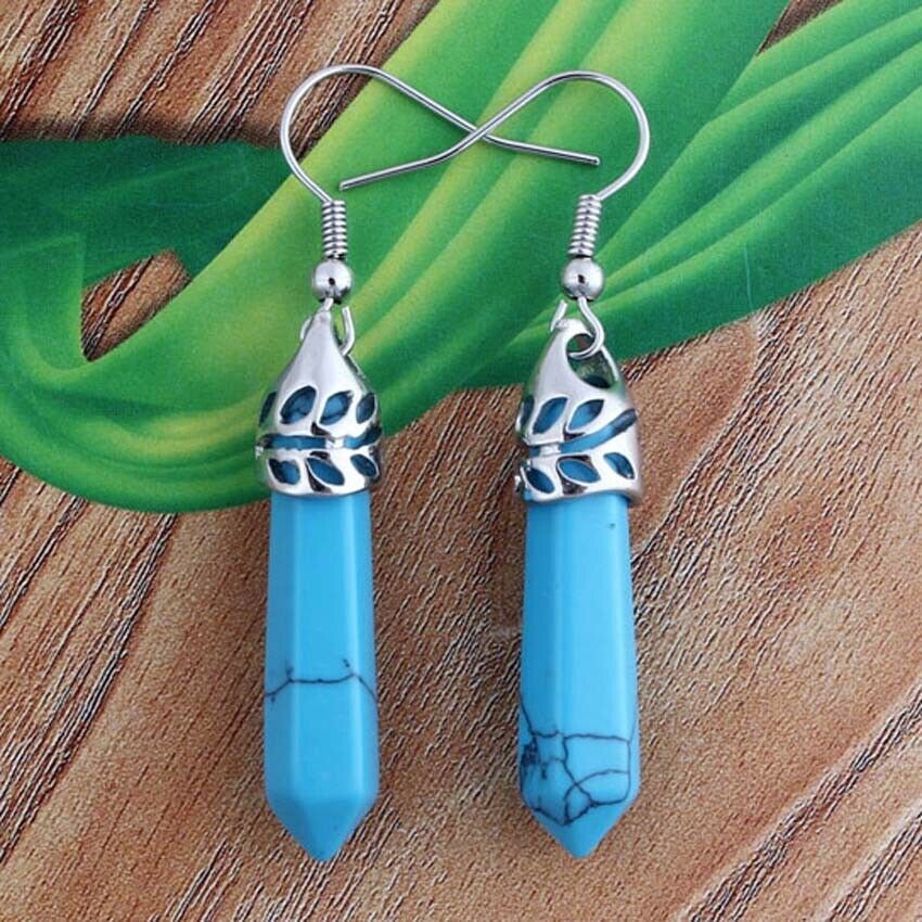 Fashion Solid Color Natural Crystal Gemstone Hexagonal Earrings