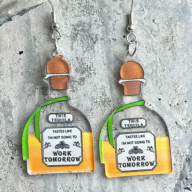 Artistic Acrylic Wine Bottle Drop Earrings for Weddings and Parties