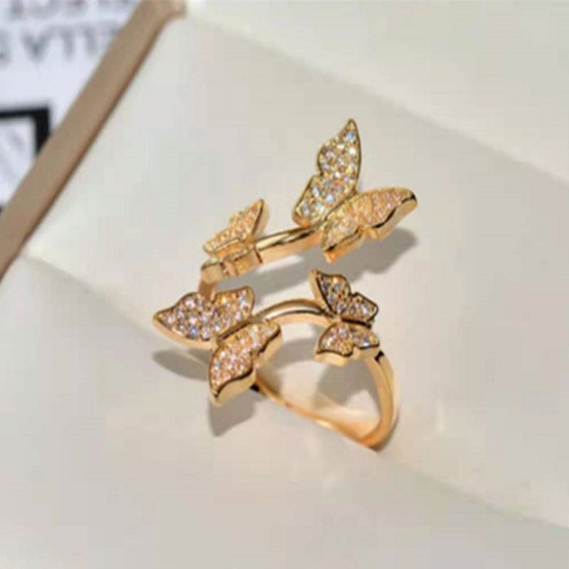 Elegant Butterfly Adjustable Open Ring with Micro Pave Copper Design