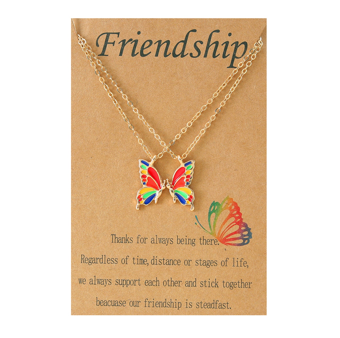 2 Piece Butterfly Alloy Enamel Pendant Necklace Set