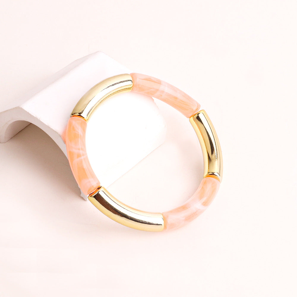 Acrylic Round Tube Elastic Bangle Bracelet for Women