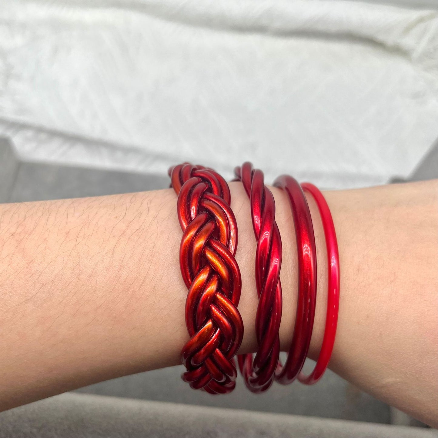 Simple Style Solid Color Plastic Braid Jelly Bangle Set