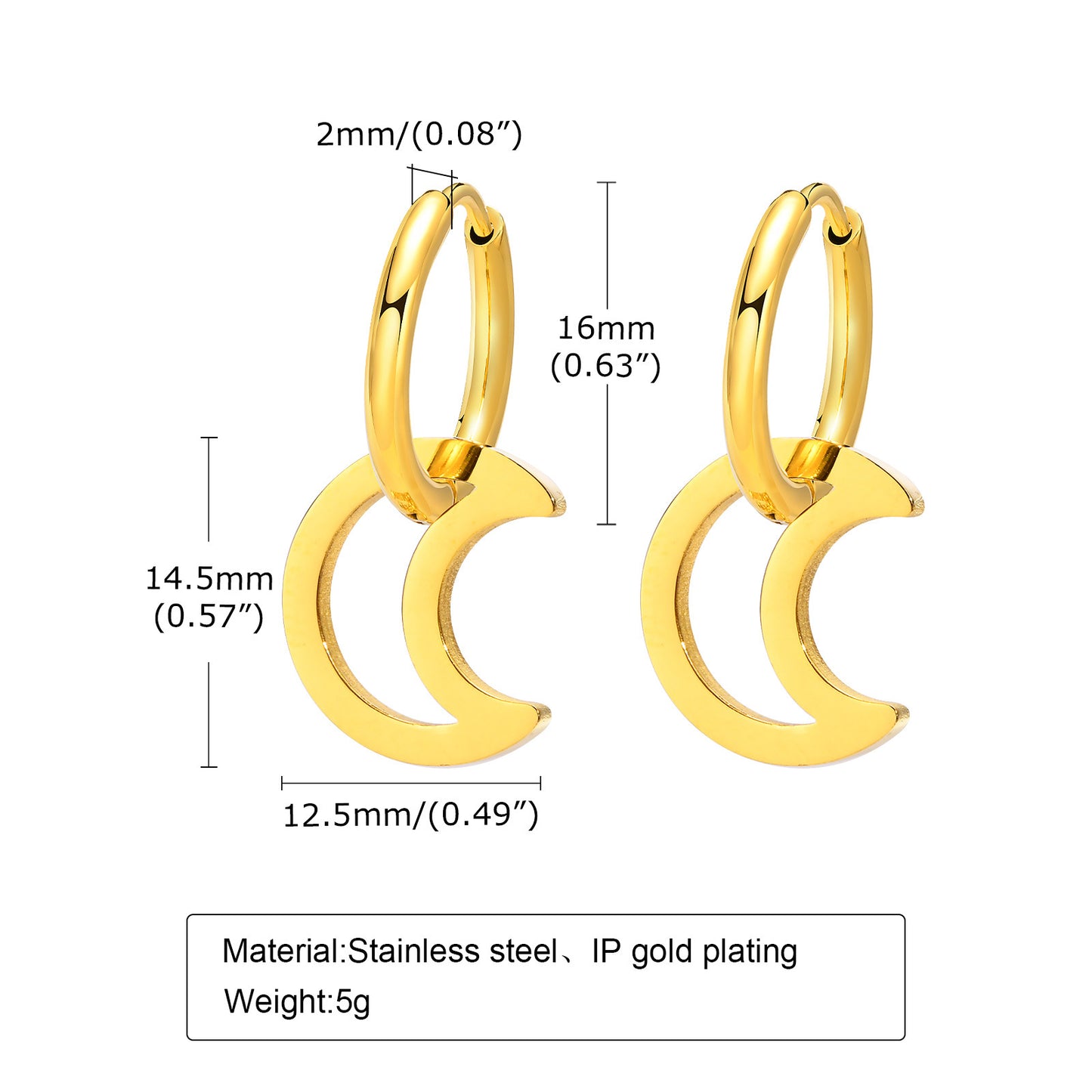 1 Pair 18K Gold Plated Star and Twisted Hoop Stainless Steel Drop Earrings with Zircon Inlay