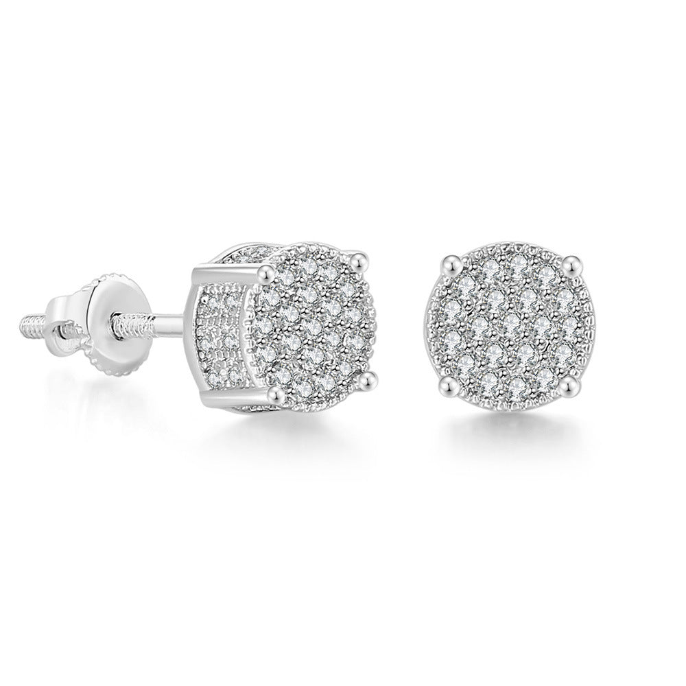 Geometric Zirconia Hip Hop Copper Stud Earrings