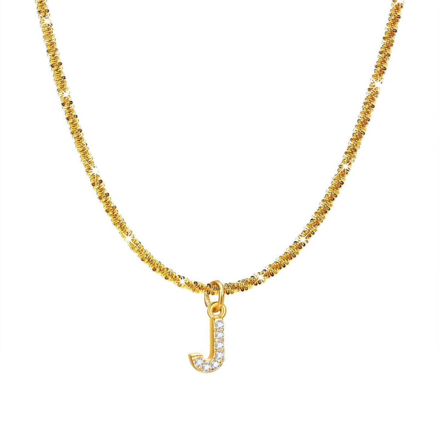 IG Style 18K Gold Plated Zircon Letter Pendant Necklace with Snowflake Chain