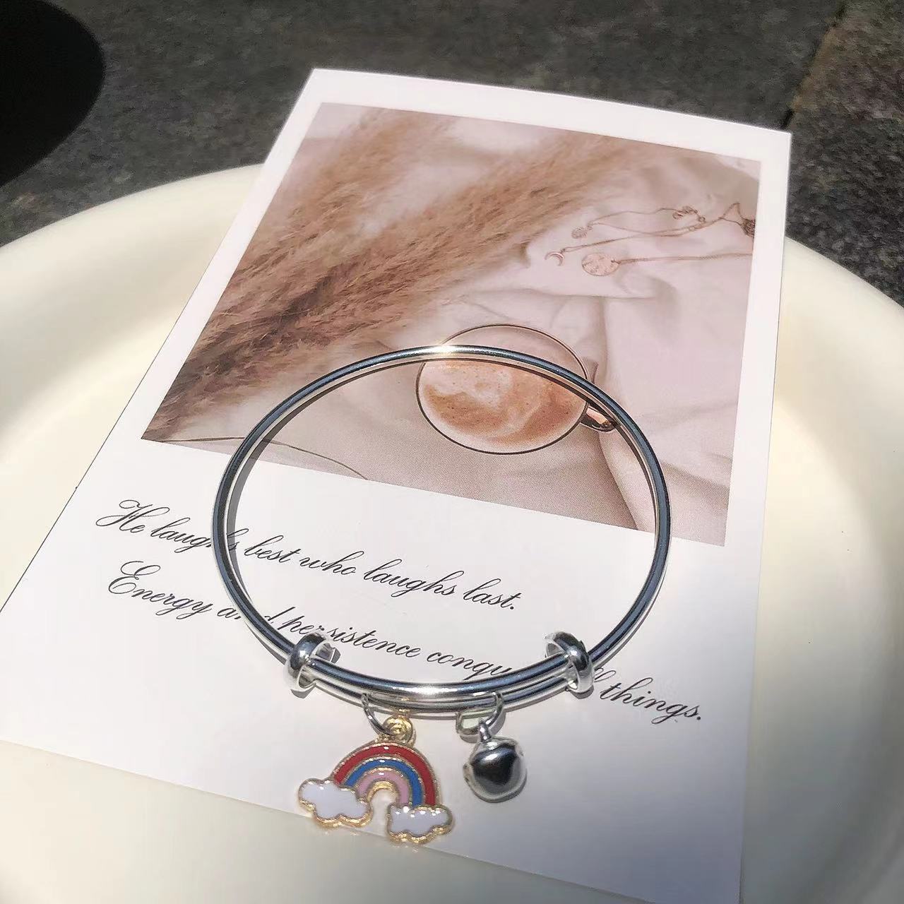 Sweet Cartoon Character Alloy Bangle Bracelet with Bell Charm