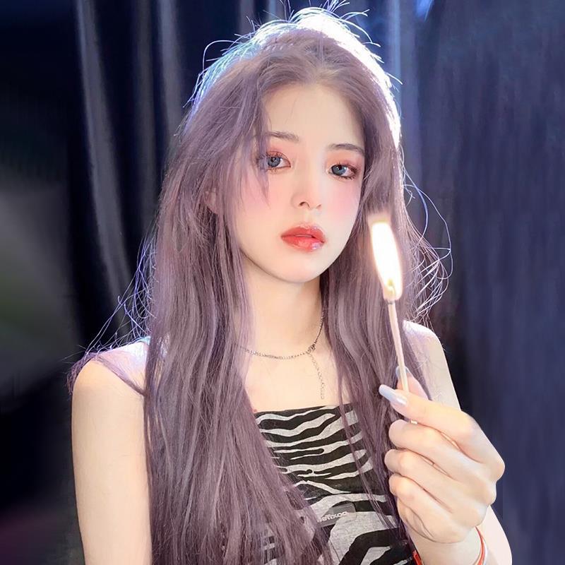 925 Silver Needle Color Diamond Heart Earrings & Natural Black Brown Long Wig with Bangs