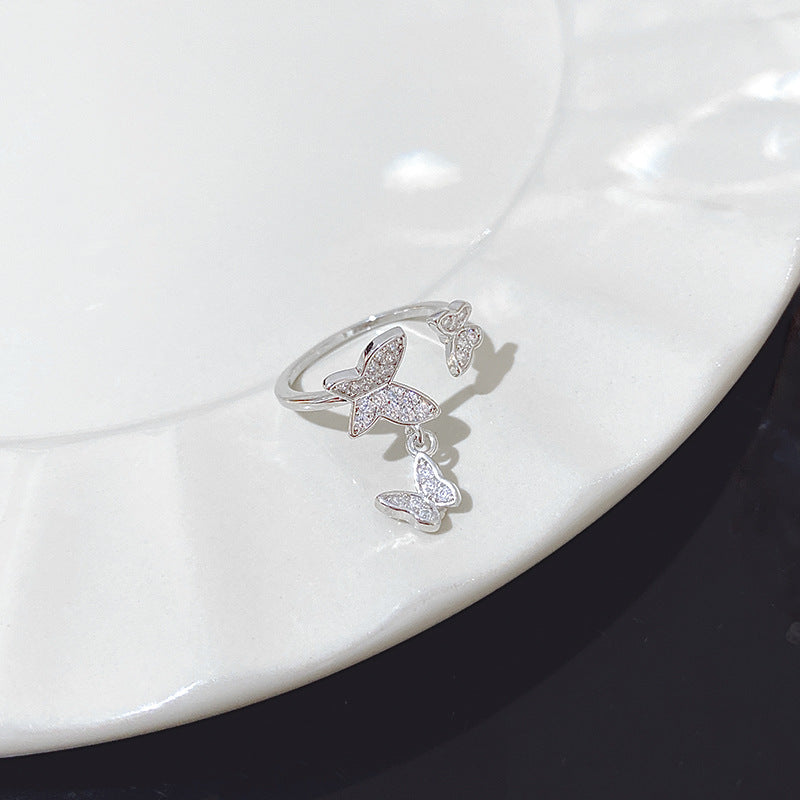 Korean Elegant Butterfly Zircon Adjustable Ring