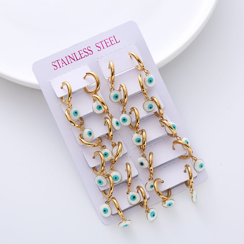 Simple Style Evil Eye Gold Plated Stainless Steel Earrings Set
