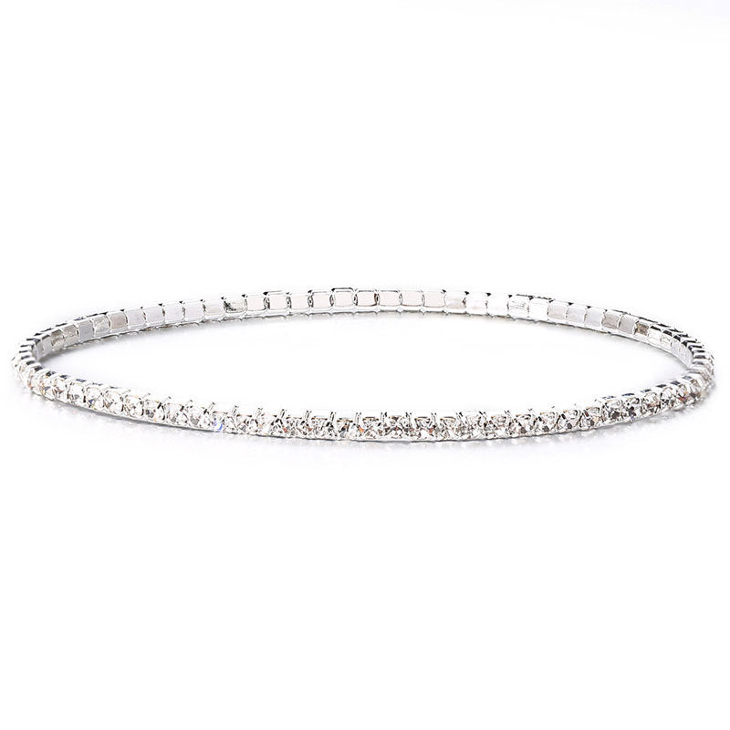 Simple Multicolor Rhinestone Elastic Bracelet 2mm Bling Chain