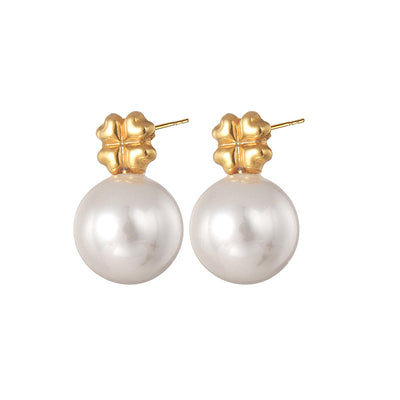 1 Pair Minimalist Flower Inlay 18k Gold Plated Stainless Steel Pearl Rhinestone Stud Earrings