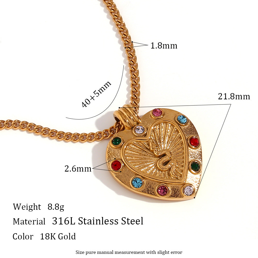 Vintage Color Block Zircon Inlay 18K Gold Plated Stainless Steel Jewelry Set