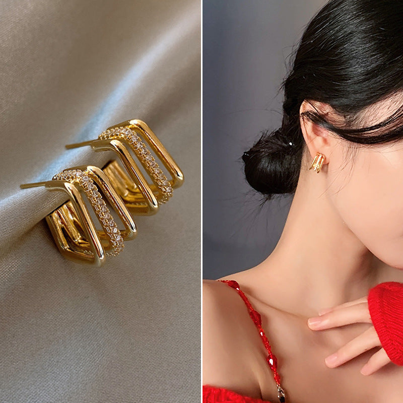 Retro Geometric Alloy Plated Earrings with 925 Silver Needle