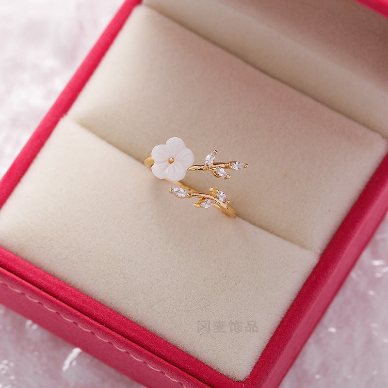 Korean Fashion Crystal Zircon Flower Adjustable Ring