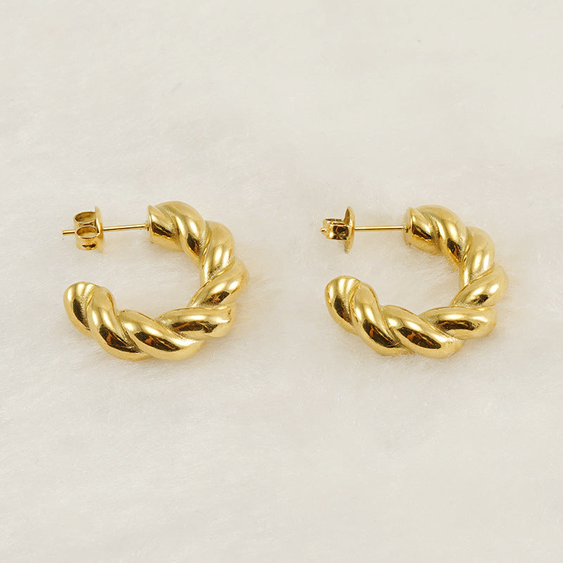 Fashion Geometric Twist Titanium Steel Hoop Earrings
