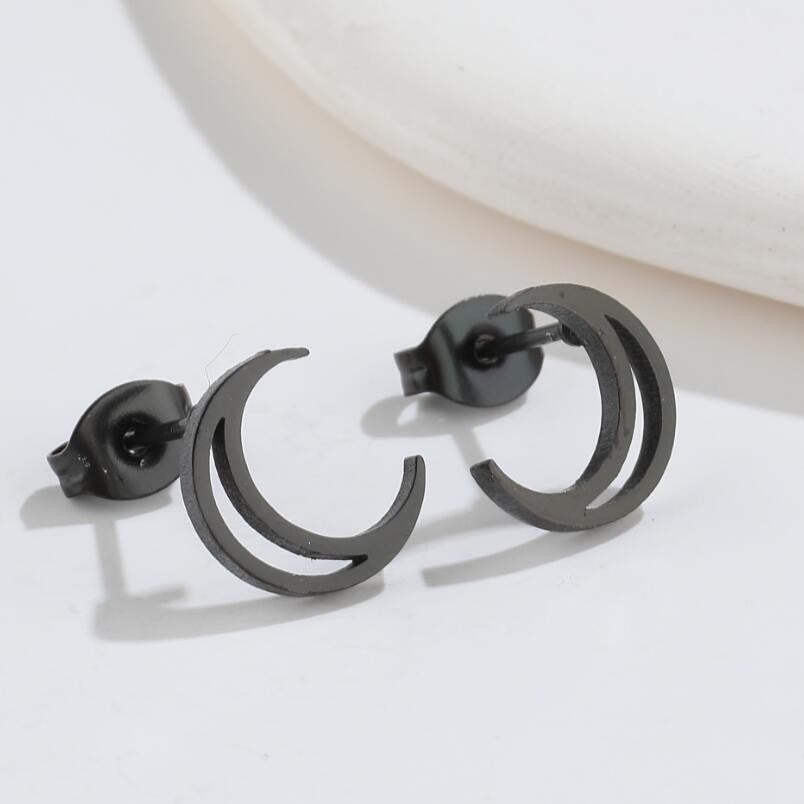 Geometric Moon Titanium Steel Stud Earrings Minimalist Design Korean Style