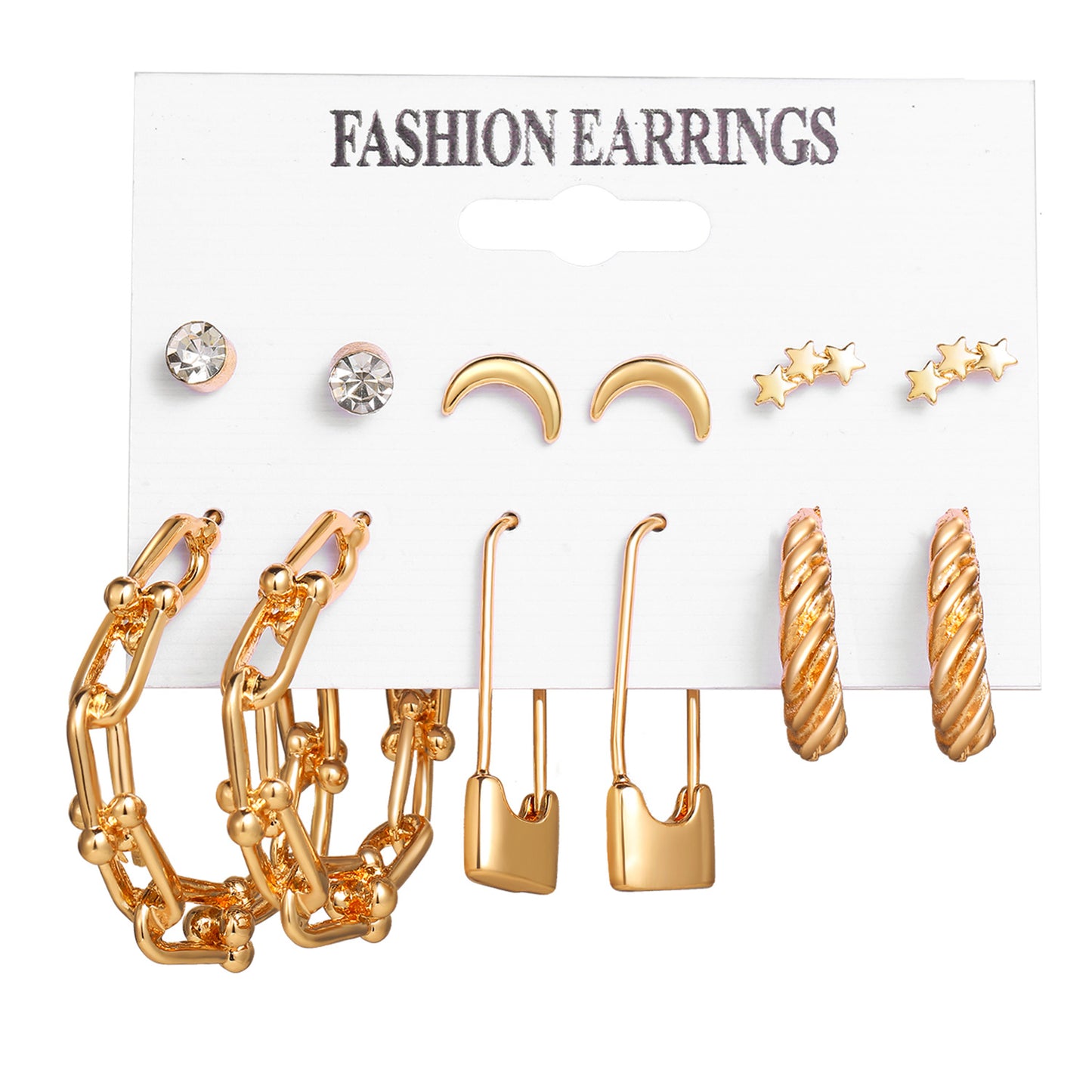 Fashion Geometric Gold Metal & Butterfly Pearl Rhinestone Earrings Set for Women