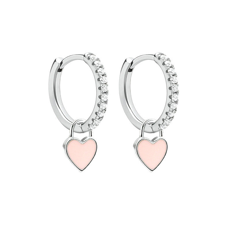 1 Pair Elegant Heart Shape Sterling Silver Zircon Earrings