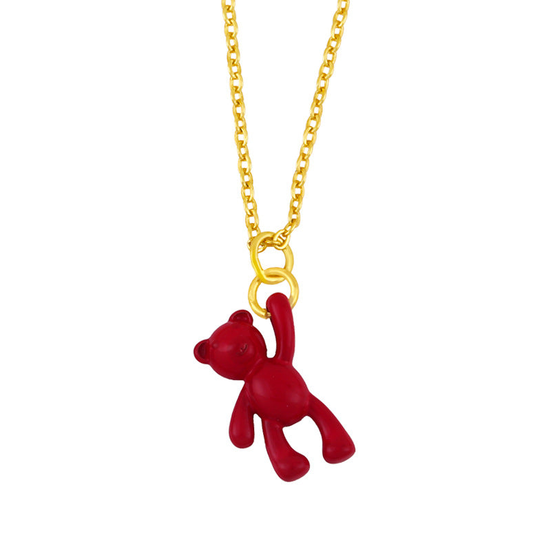Simple Solid Color Bear Pendant Copper Necklace with Colorful Enamel Chain