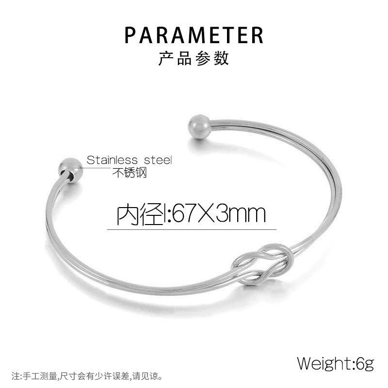Elegant Geometric Stainless Steel Knot Open Bracelet - Minimalist Fashion Versatile Jewelry