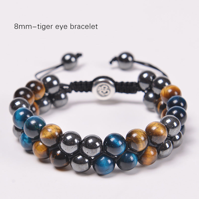Fashion Natural Agate and Tiger Eye Beaded Adjustable Unisex Bracelet