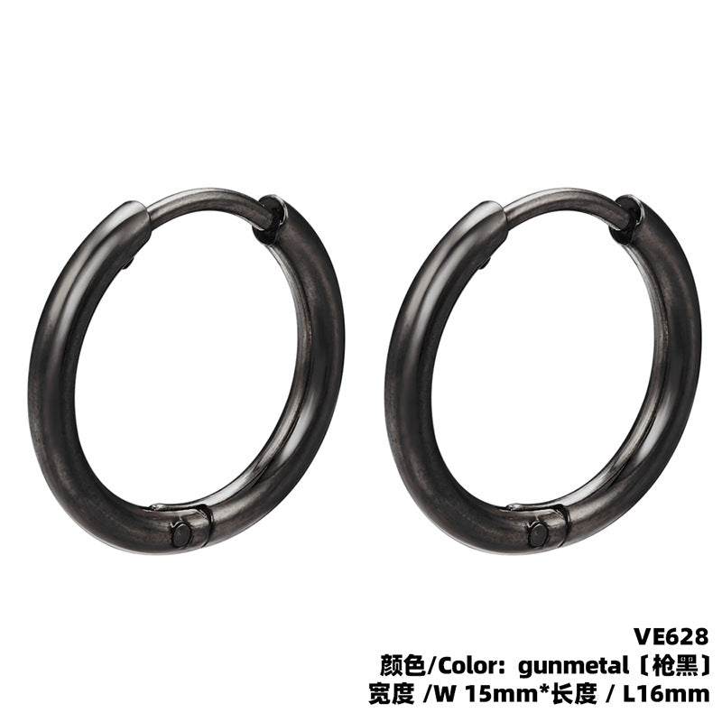 Fashion Solid Color Stainless Steel Hoop Earrings with Bead Accent