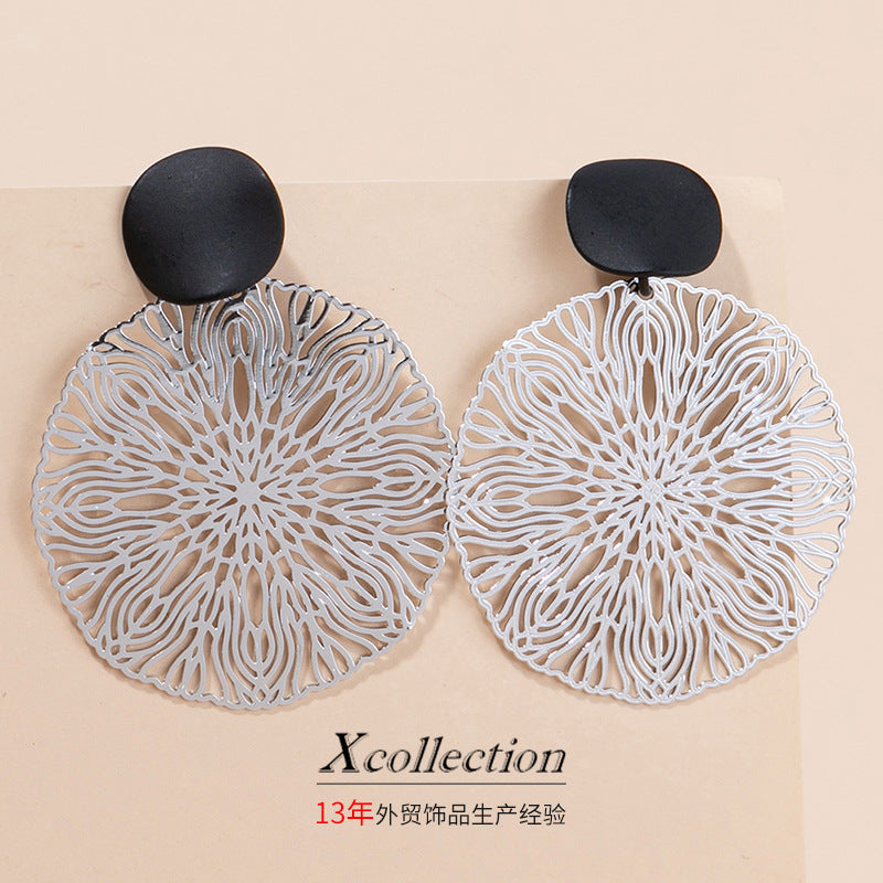 Vintage Geometric Hollow Carved Statement Earrings