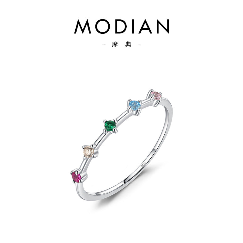 Sweet Geometric S925 Sterling Silver Colorful Zircon Ring for Women