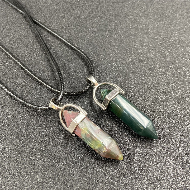 Hexagon Prism Crystal Bullet Pendant Necklace