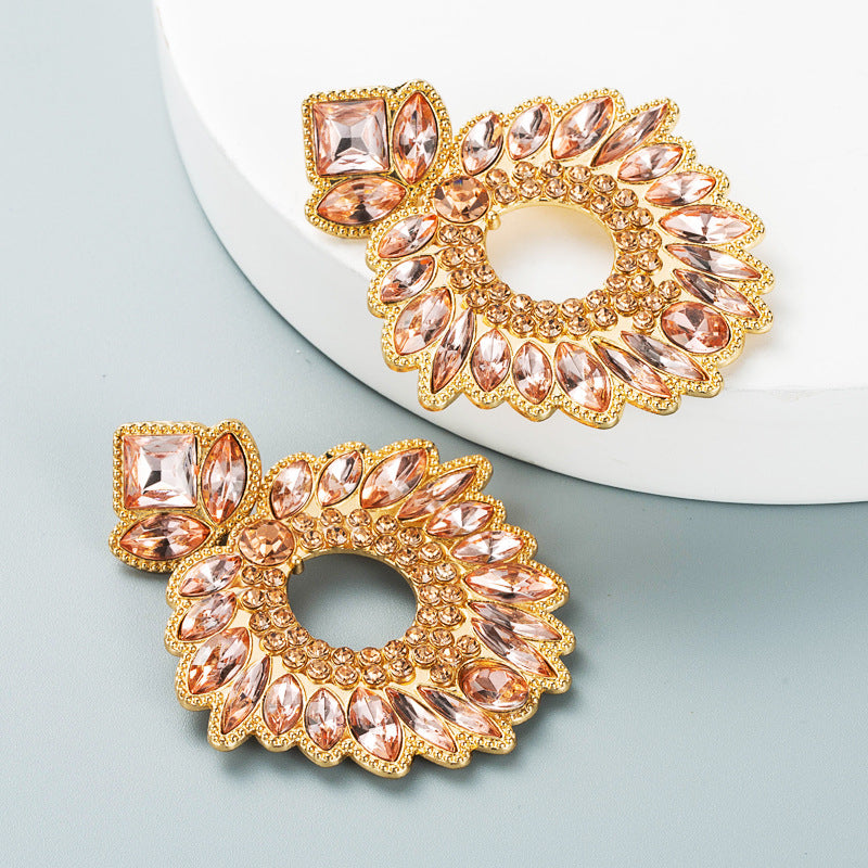 Geometric Flower Rhinestone Inlaid Pendant Earrings