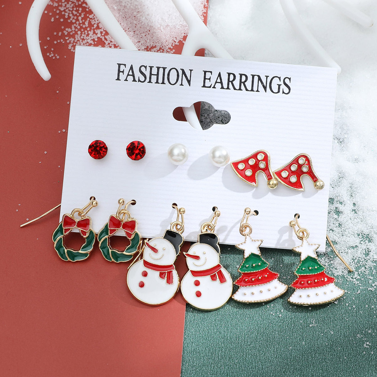 Christmas Snowflake Bell and Reindeer Earrings Set - Cute Cartoon Holiday Jewelry Gift
