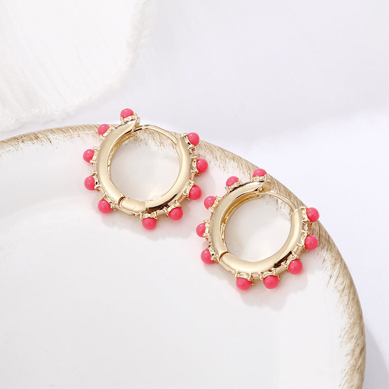 Colorful Round Pearl Acrylic Hoop Earrings for Women