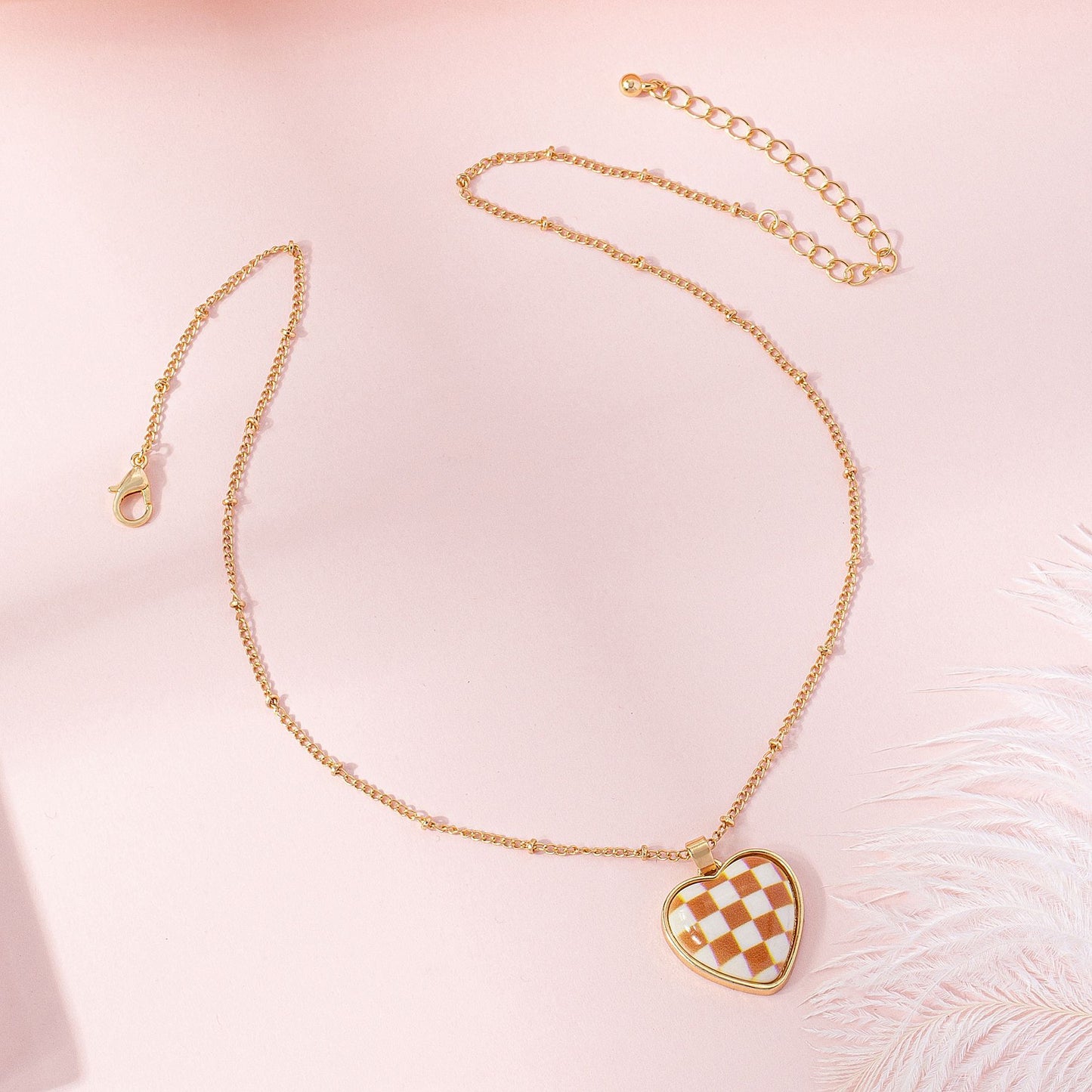 Checkerboard Heart Leopard Alloy Necklace