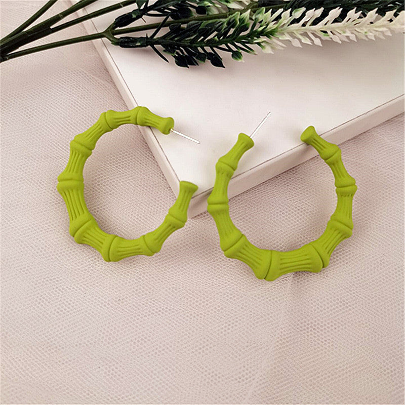 Retro Acrylic Hoop Earrings for Women - Fluorescent Bamboo Design