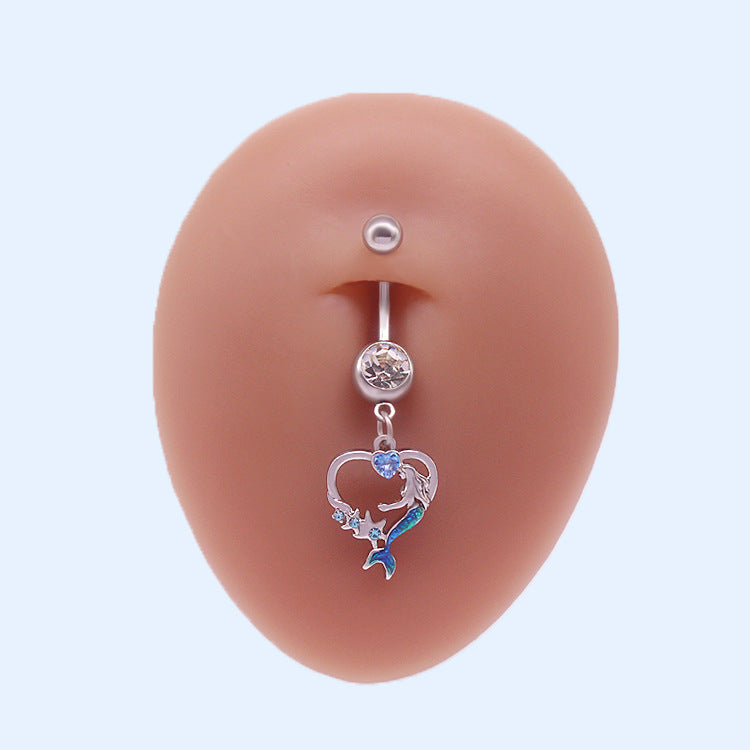Cute Heart Shape Flower & Butterfly Zircon Belly Ring - Stainless Steel & Gold Plated