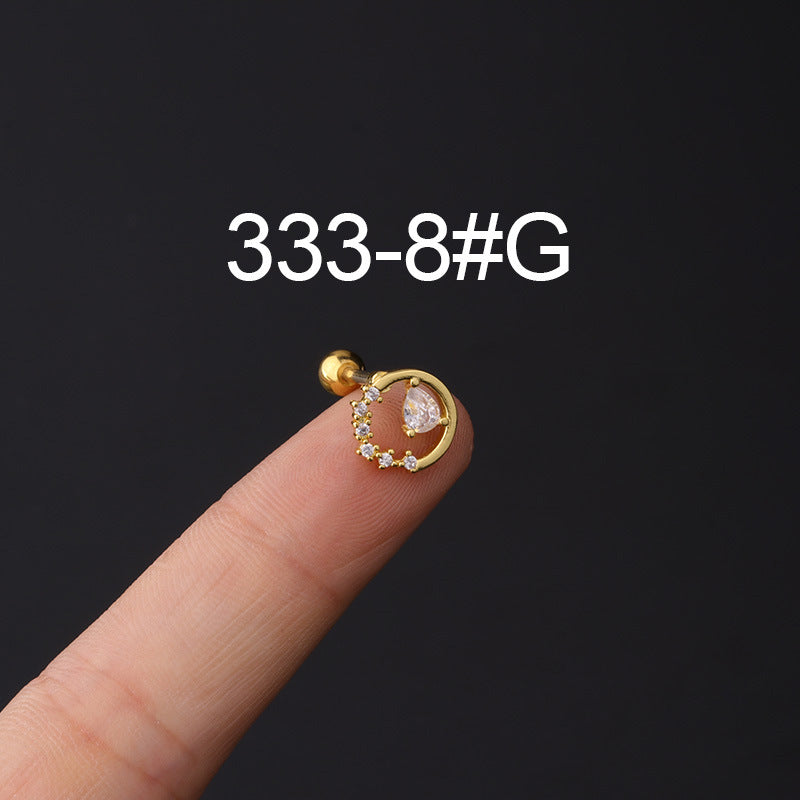 Zircon Copper Stud Earrings with Stainless Steel Screw Back