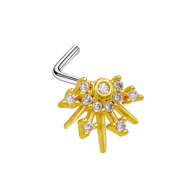 1 Piece Retro Starry Sky Flower Nose Ring & Stud 316 Stainless Steel Gold Plated with Zircon Pendant