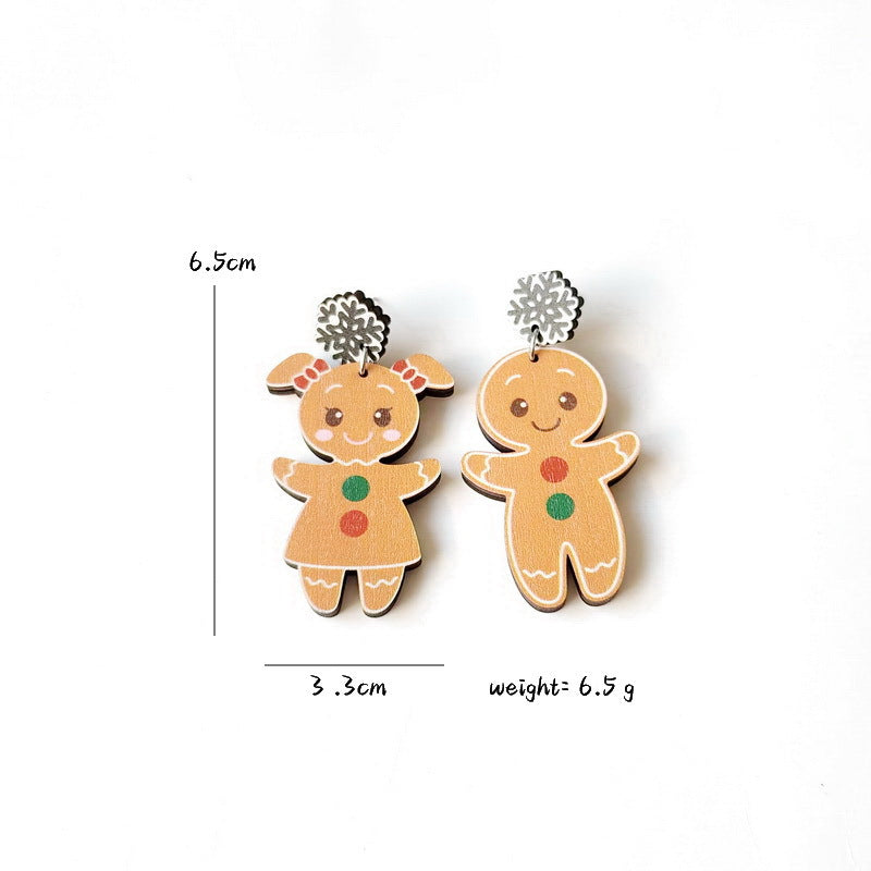 Exaggerated Cartoon Character Christmas Wood Earrings Set for Women