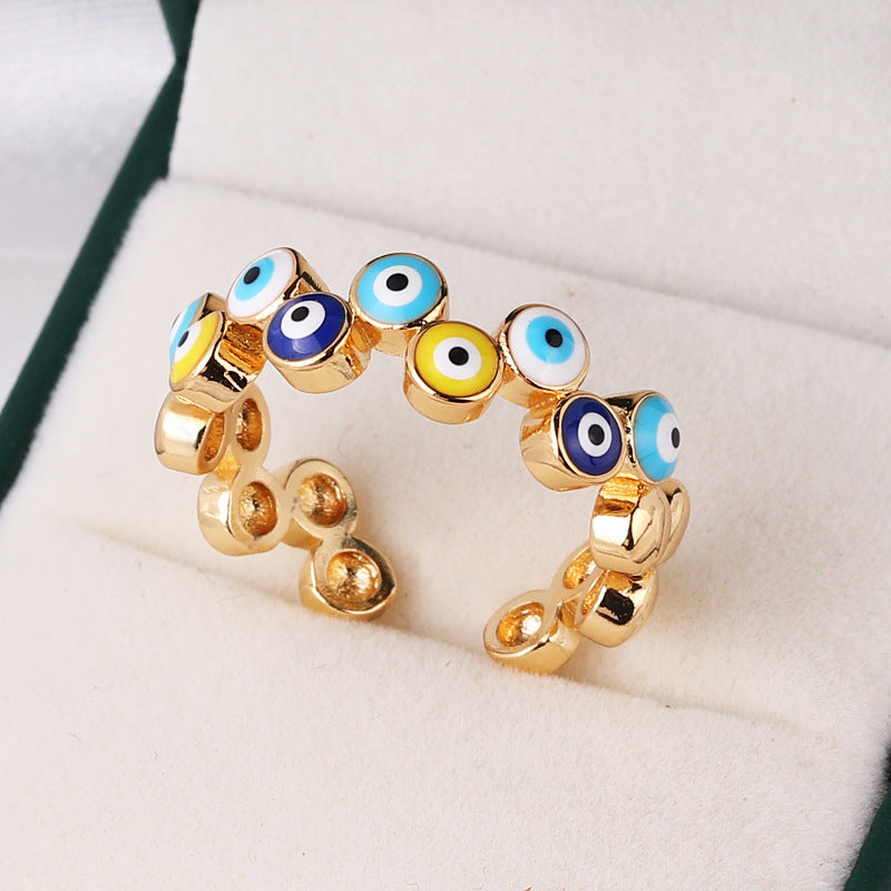 Retro Heart Shape Devil's Eye Enamel Copper Ring