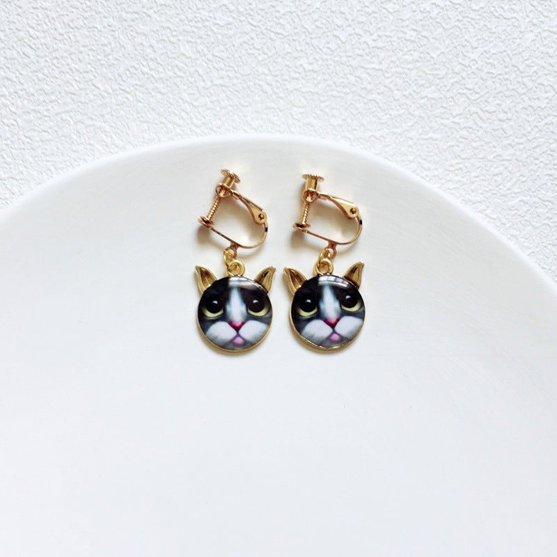 Cute Cat Asymmetrical Enamel Drop Earrings for Women